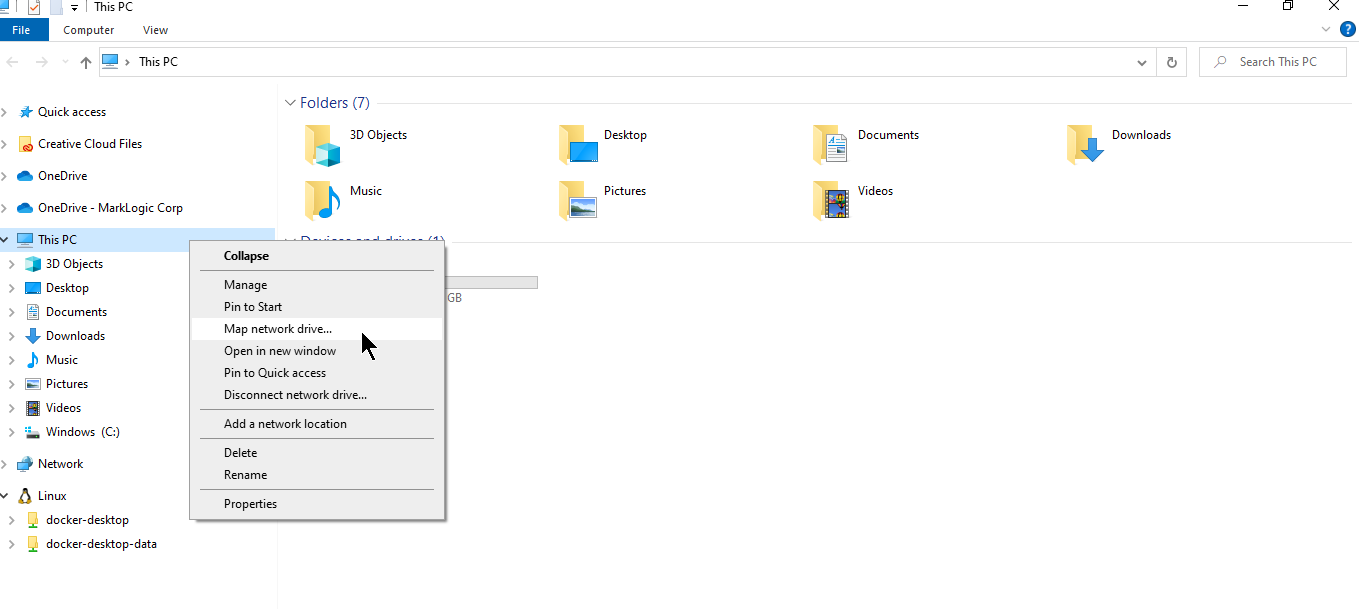 Screenshot of mapping a network drive.