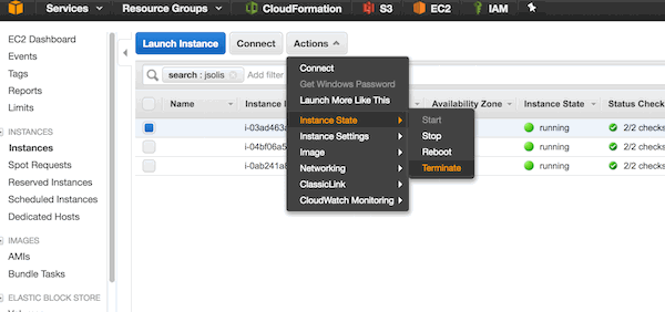 Screenshot showing the EC2 dashboard.