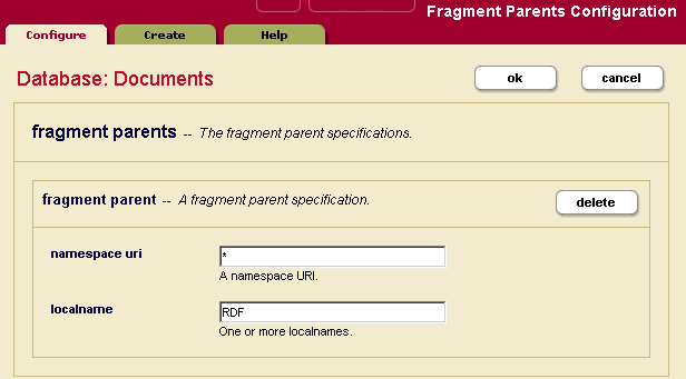 Example showing that the Documents database has only one rule defined for a fragment parent.