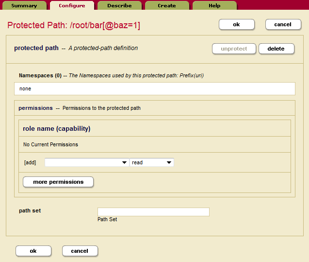 Screenshot of Protected Path Configuration page with unprotect grayed out