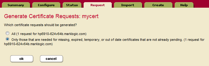 Admin Interface Screenshot of the Generate Certificate Request page