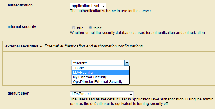 Admin Interface Screenshot illustrating the authentication section of the App Server Configuration page