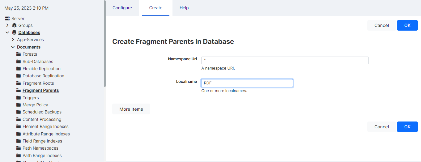 Example showing that the Documents database has only one rule defined for a fragment parent.
