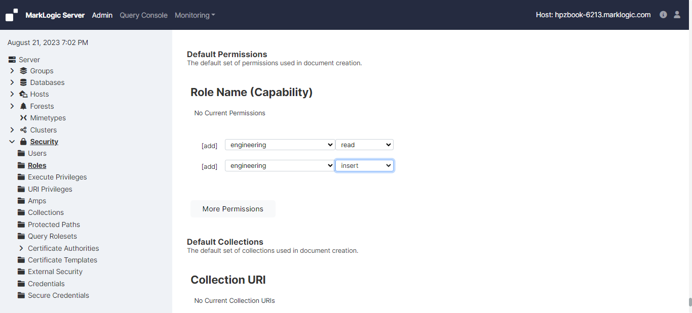 Admin Interface Screenshot illustrating read and insert capabilities added to the engineering role