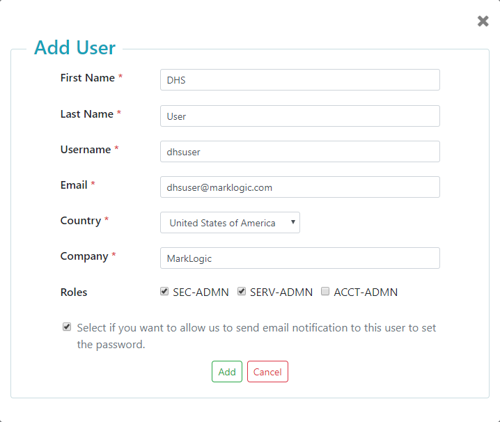 Add User page for portal users