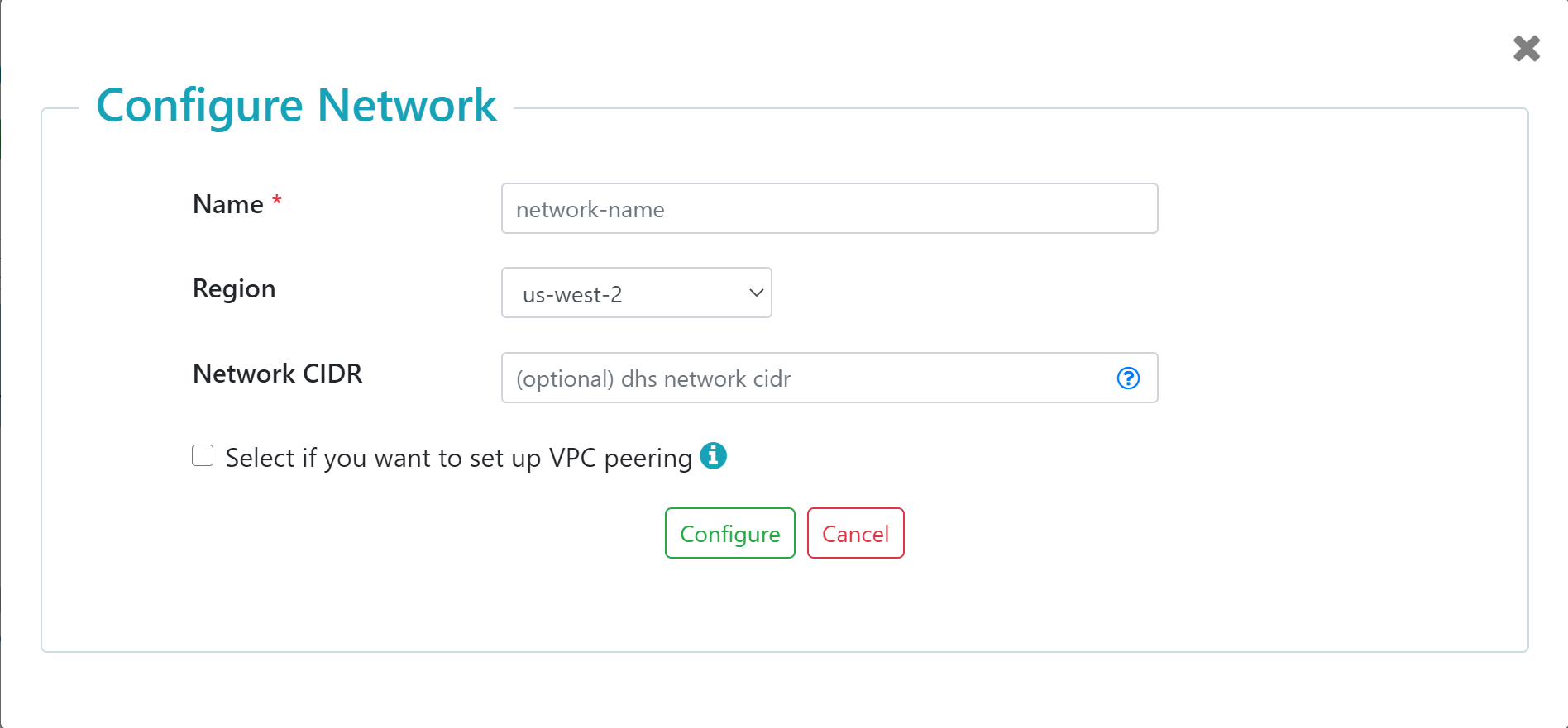 Configure Network page