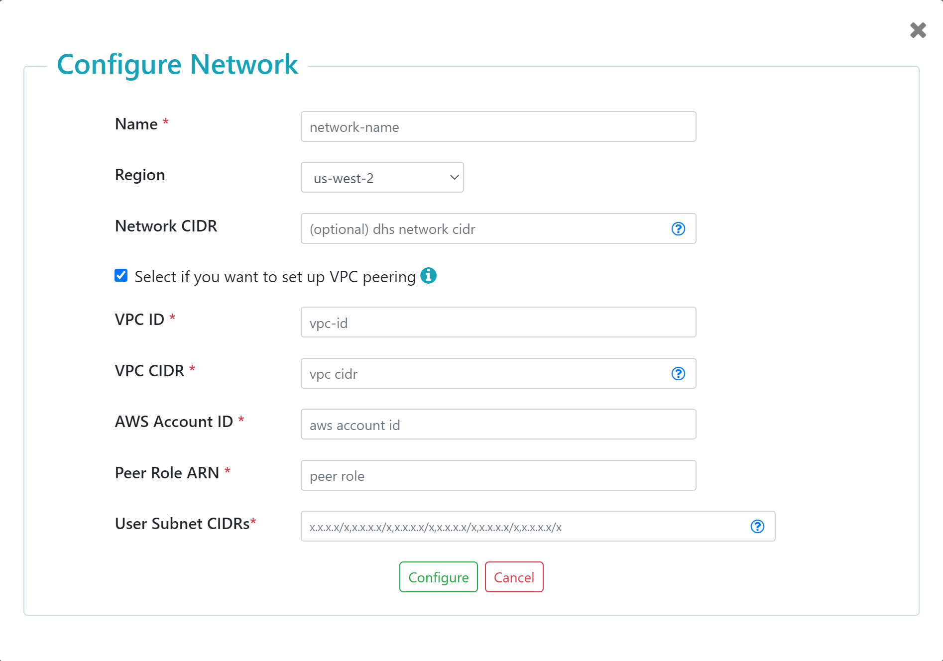Configure Network page