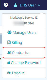 Data Hub Service username menu - contracts