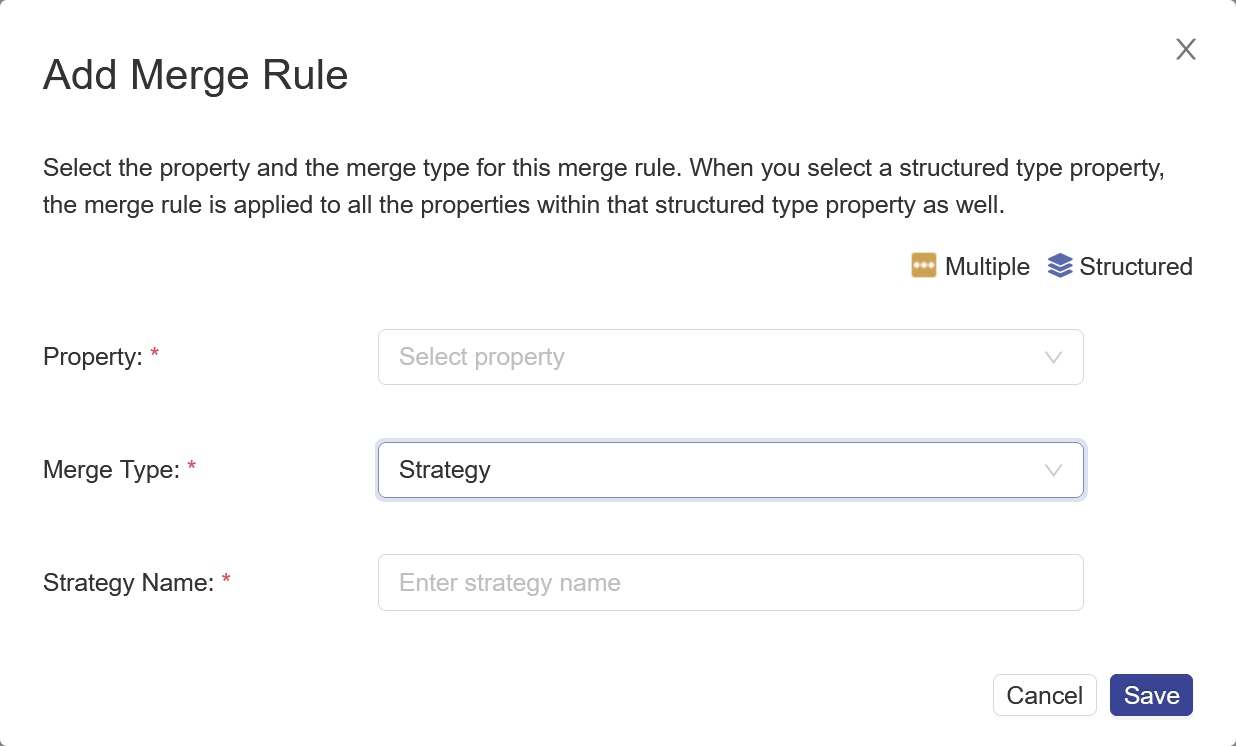 Settings for the Strategy merge type