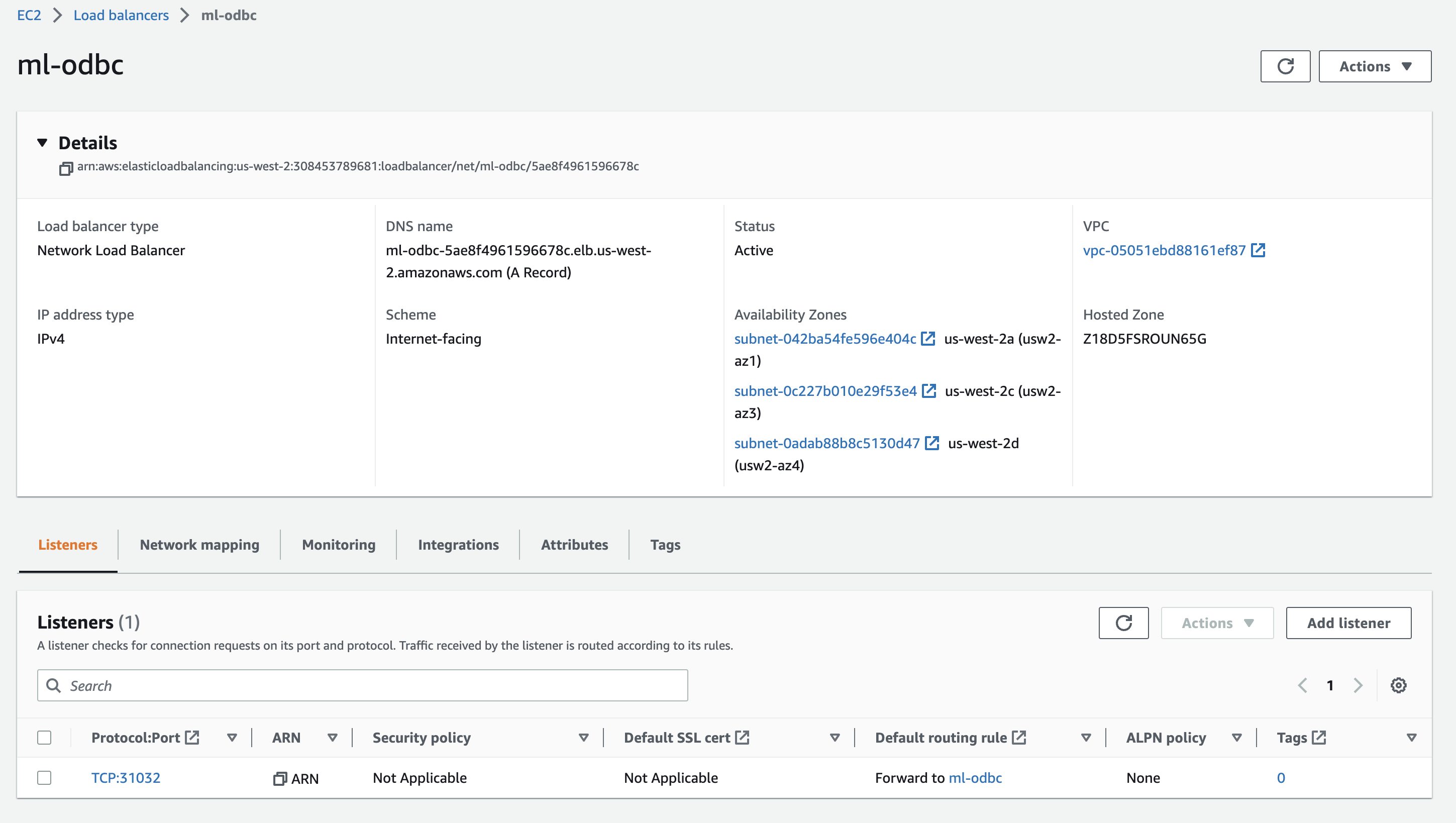 Configure the load balancer to listen on port 31032.